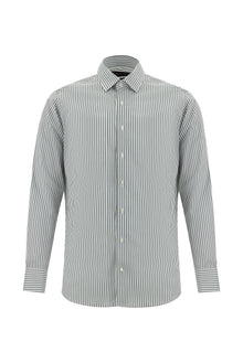 Orta Füme Uzun Kol Slim Fit Dar Kesim Çizgili Pamuk Gömlek-Abdullah Ki??l?