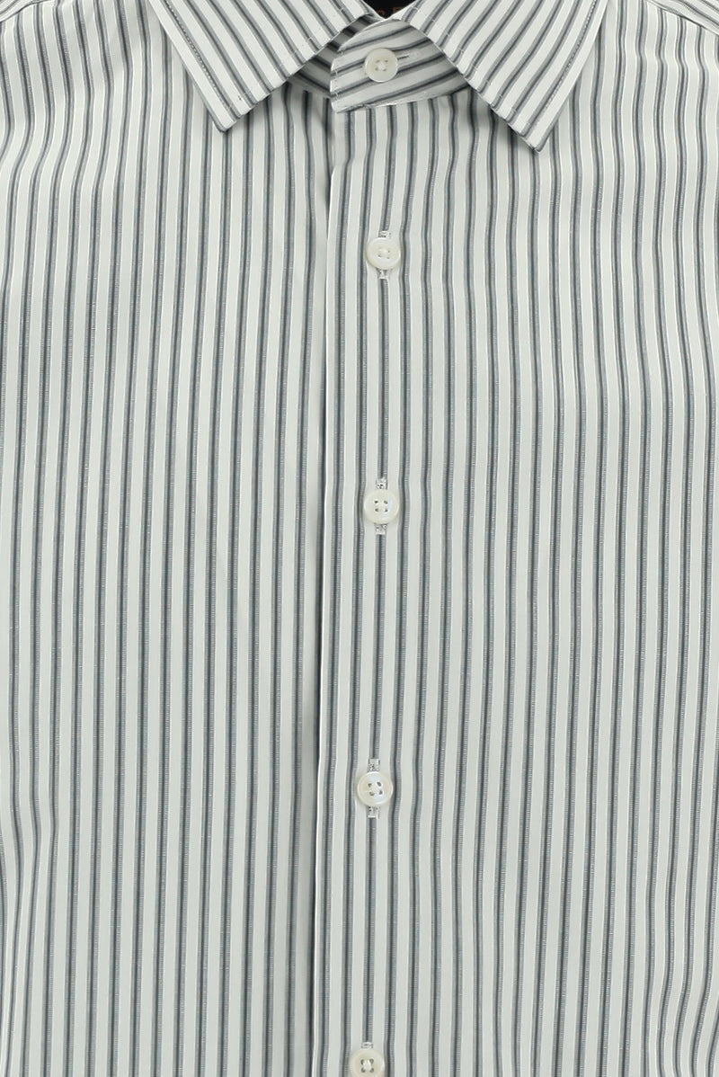 Orta Füme Uzun Kol Slim Fit Dar Kesim Çizgili Pamuk Gömlek