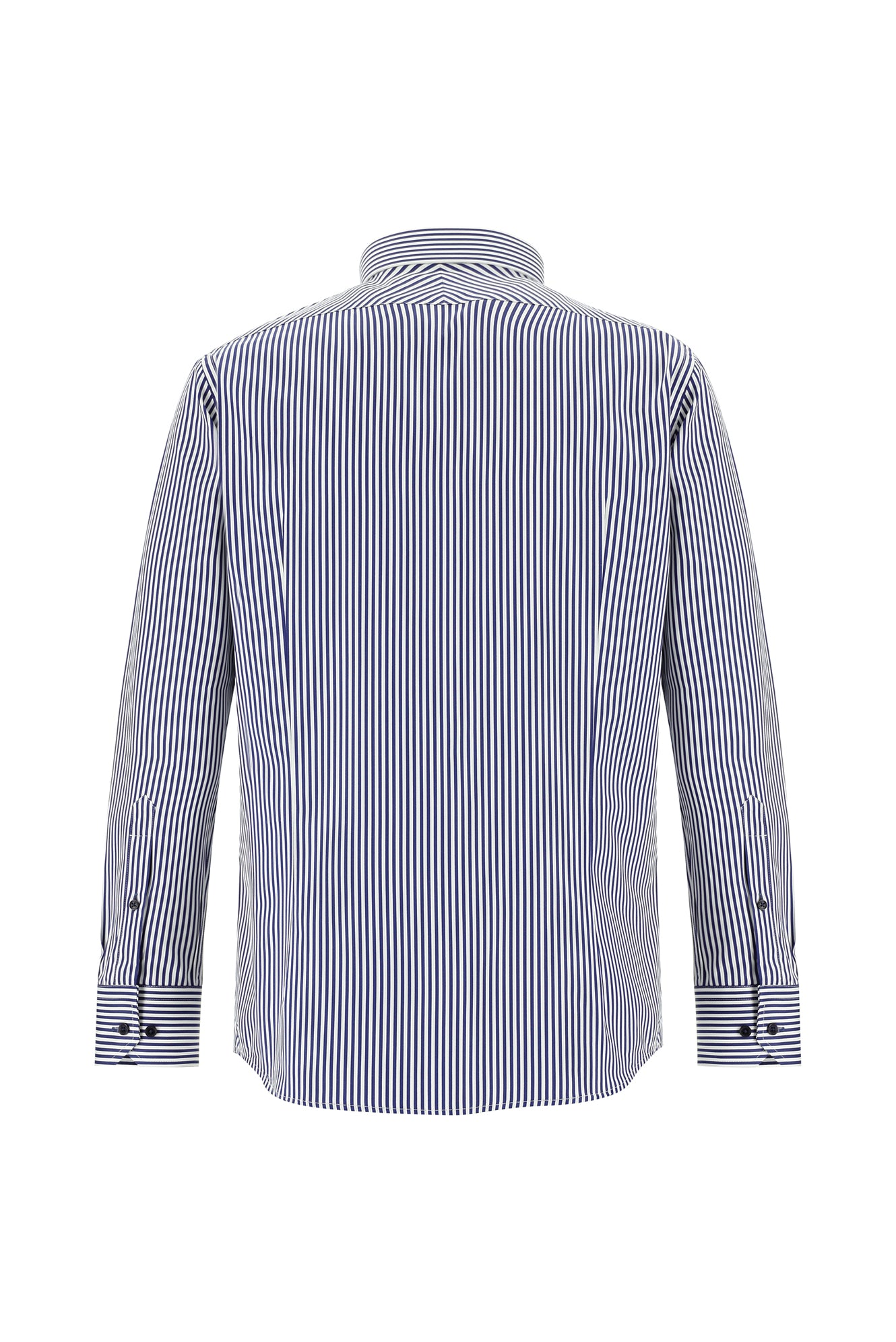 Koyu Lacivert Uzun Kol Slim Fit Dar Kesim İtalyan Çizgili Pamuklu Gömlek