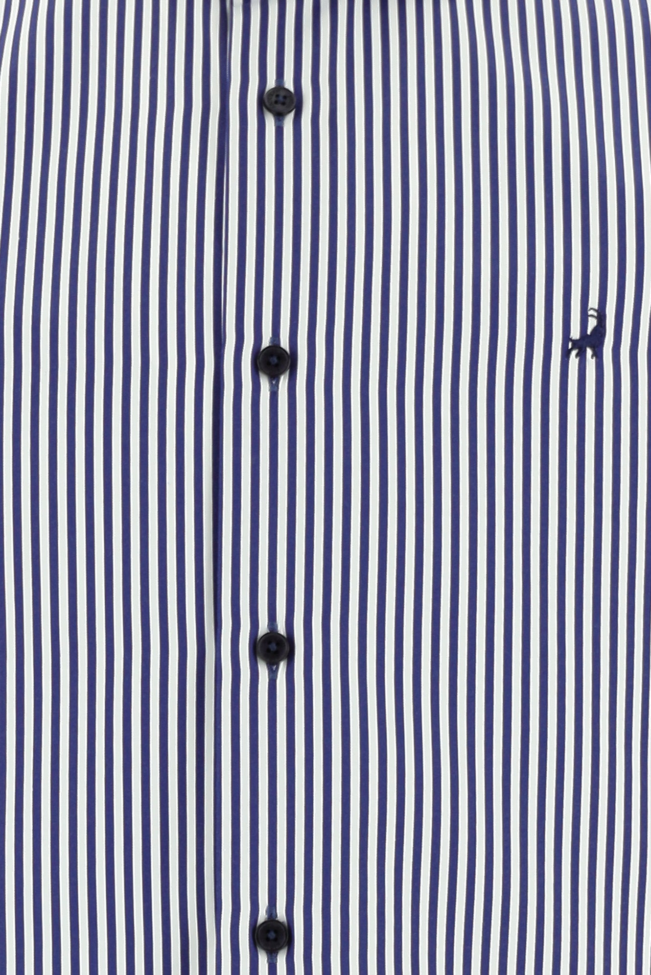 Koyu Lacivert Uzun Kol Slim Fit Dar Kesim İtalyan Çizgili Pamuklu Gömlek
