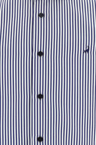 Koyu Lacivert Uzun Kol Slim Fit Dar Kesim İtalyan Çizgili Pamuklu Gömlek