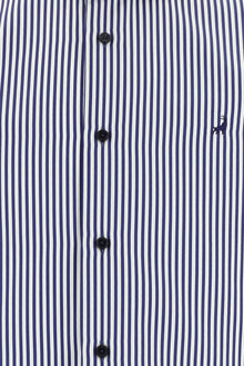Koyu Lacivert Uzun Kol Slim Fit Dar Kesim İtalyan Çizgili Pamuklu Gömlek