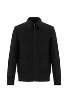 Siyah Slim Fit Dar Kesim Yünlü Kaşe Mont