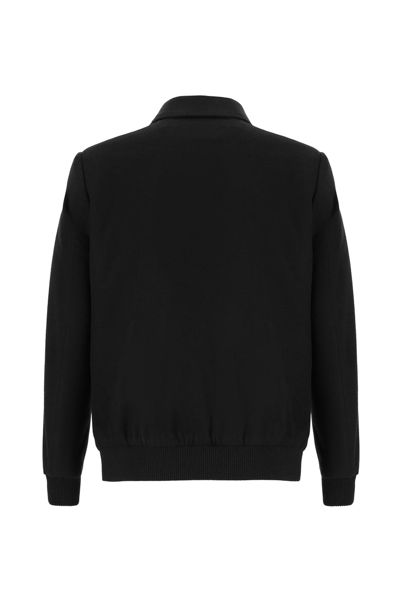 Siyah Slim Fit Dar Kesim Yünlü Kaşe Mont
