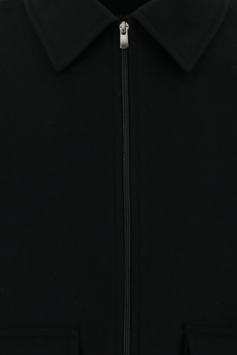 Siyah Slim Fit Dar Kesim Yünlü Kaşe Mont