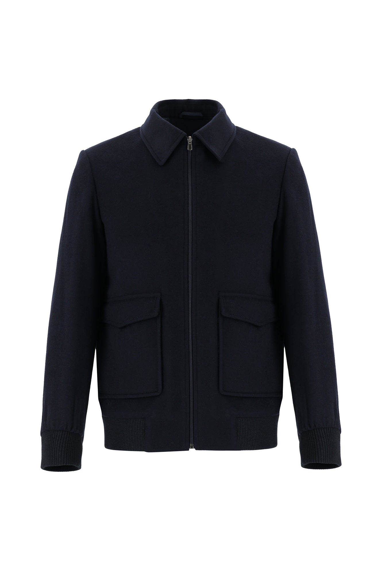 Koyu Lacivert Slim Fit Dar Kesim Yünlü Kaşe Mont