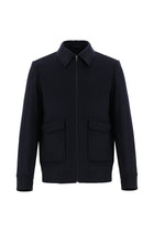 Koyu Lacivert Slim Fit Dar Kesim Yünlü Kaşe Mont