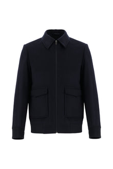 Koyu Lacivert Slim Fit Dar Kesim Yünlü Kaşe Mont