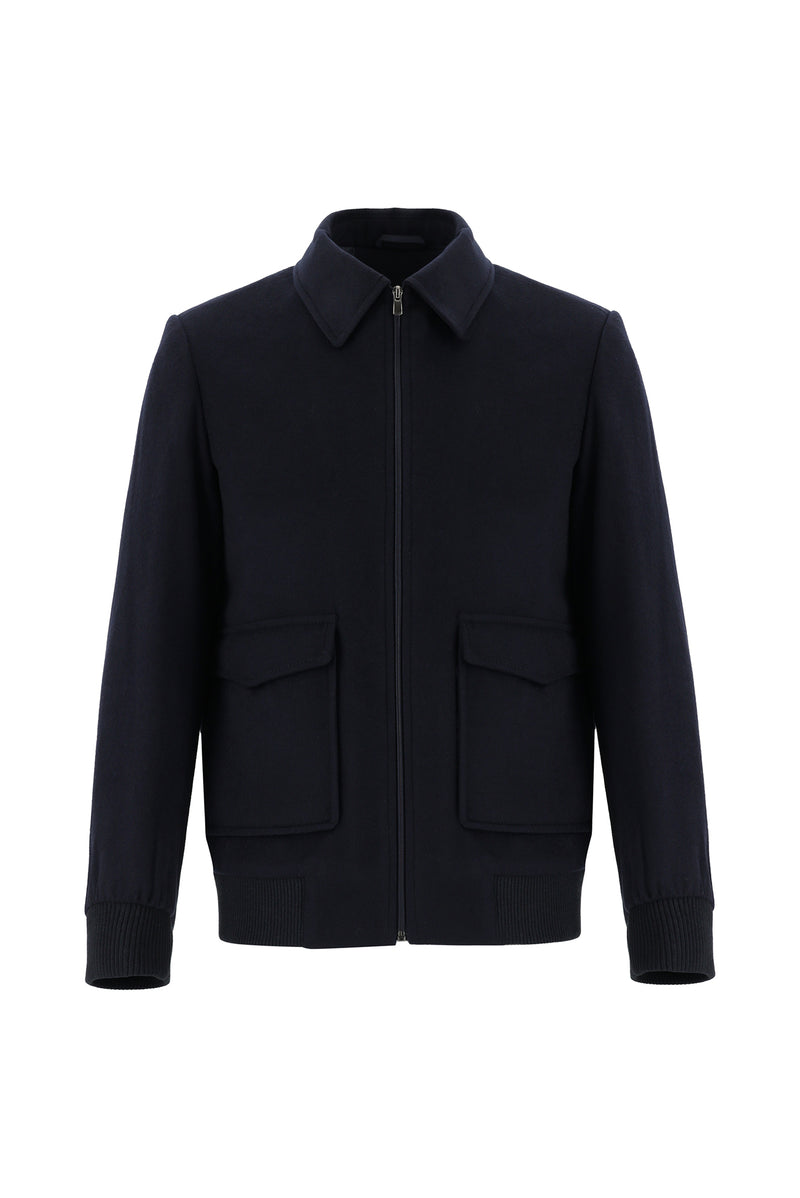 Koyu Lacivert Slim Fit Dar Kesim Yünlü Kaşe Mont