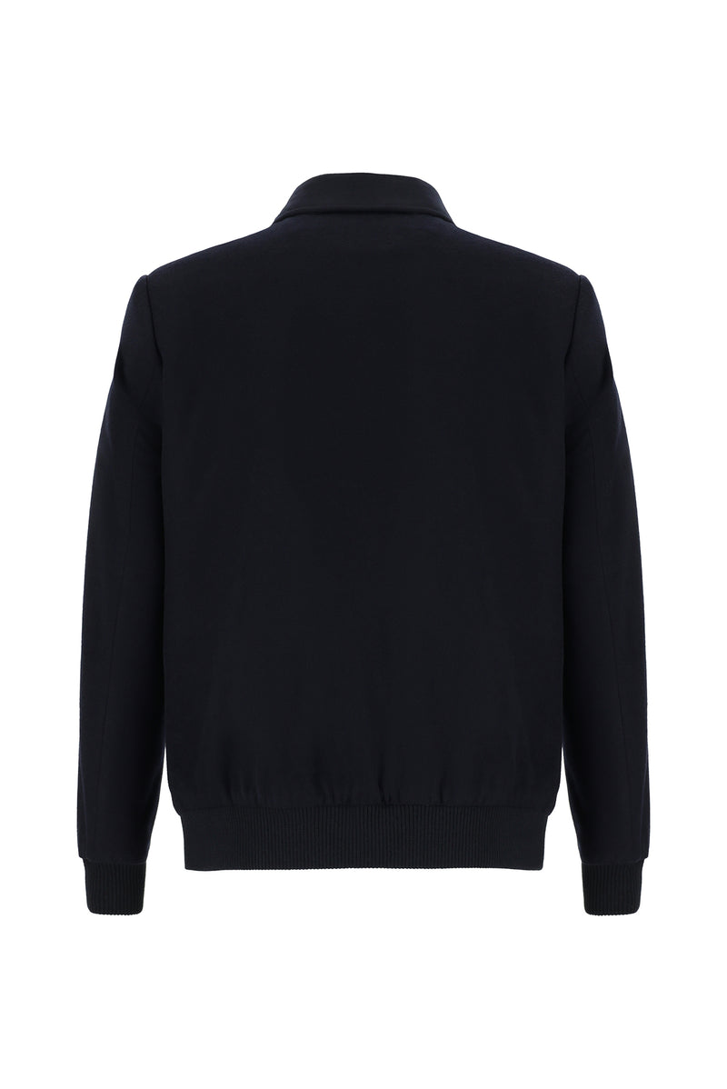 Koyu Lacivert Slim Fit Dar Kesim Yünlü Kaşe Mont