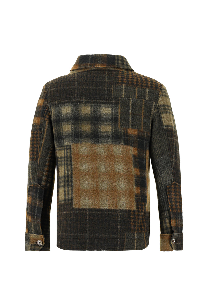 Orta Kahve Slim Fit Dar Kesim Desenli Yünlü Gömlek / Mont