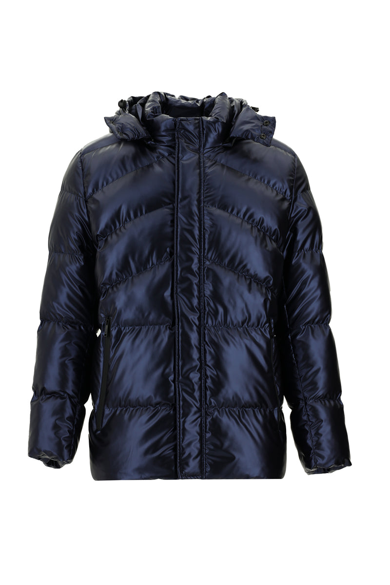 Koyu Lacivert Slim Fit Dar Kesim Kapüşonlu Spor Şişme Mont