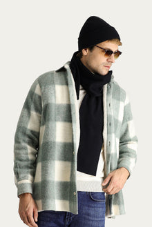 Çağla Yeşili Uzun Kol Oversize Ekose Shacket Gömlek / Mont