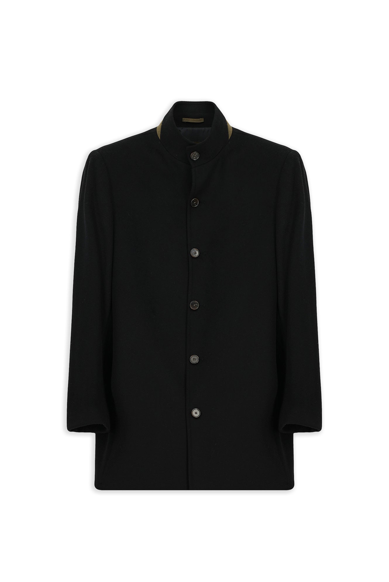 Siyah Slim Fit Dar Kesim Dik Yaka Cepli Yünlü Klasik Kaban