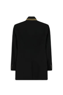 Siyah Slim Fit Dar Kesim Dik Yaka Cepli Yünlü Klasik Kaban