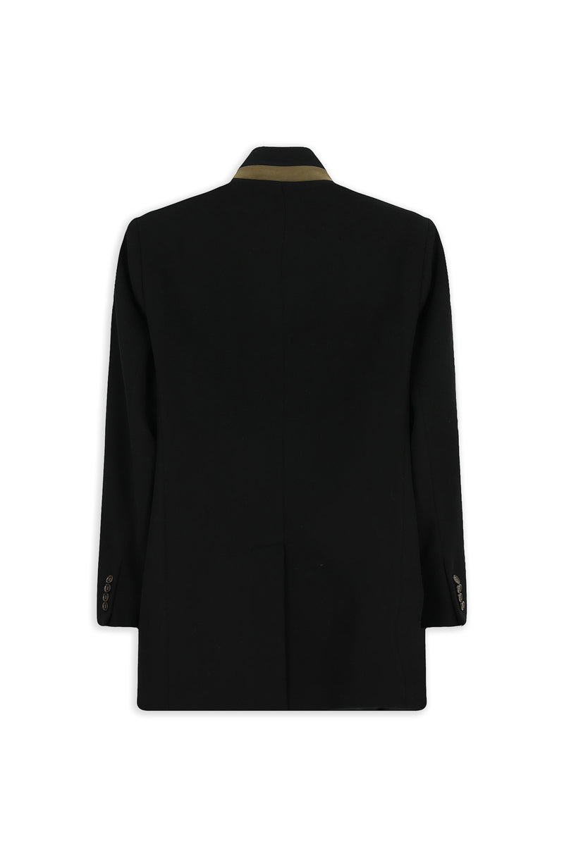 Siyah Slim Fit Dar Kesim Dik Yaka Cepli Yünlü Klasik Kaban