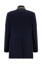 Koyu Lacivert Slim Fit Dar Kesim Dik Yaka Cepli Yünlü Klasik Kaban