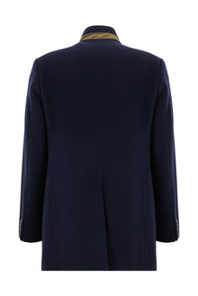 Koyu Lacivert Slim Fit Dar Kesim Dik Yaka Cepli Yünlü Klasik Kaban