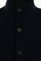 Koyu Lacivert Slim Fit Dar Kesim Dik Yaka Cepli Yünlü Klasik Kaban