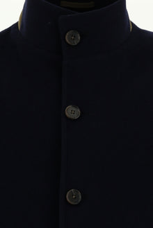 Koyu Lacivert Slim Fit Dar Kesim Dik Yaka Cepli Yünlü Klasik Kaban