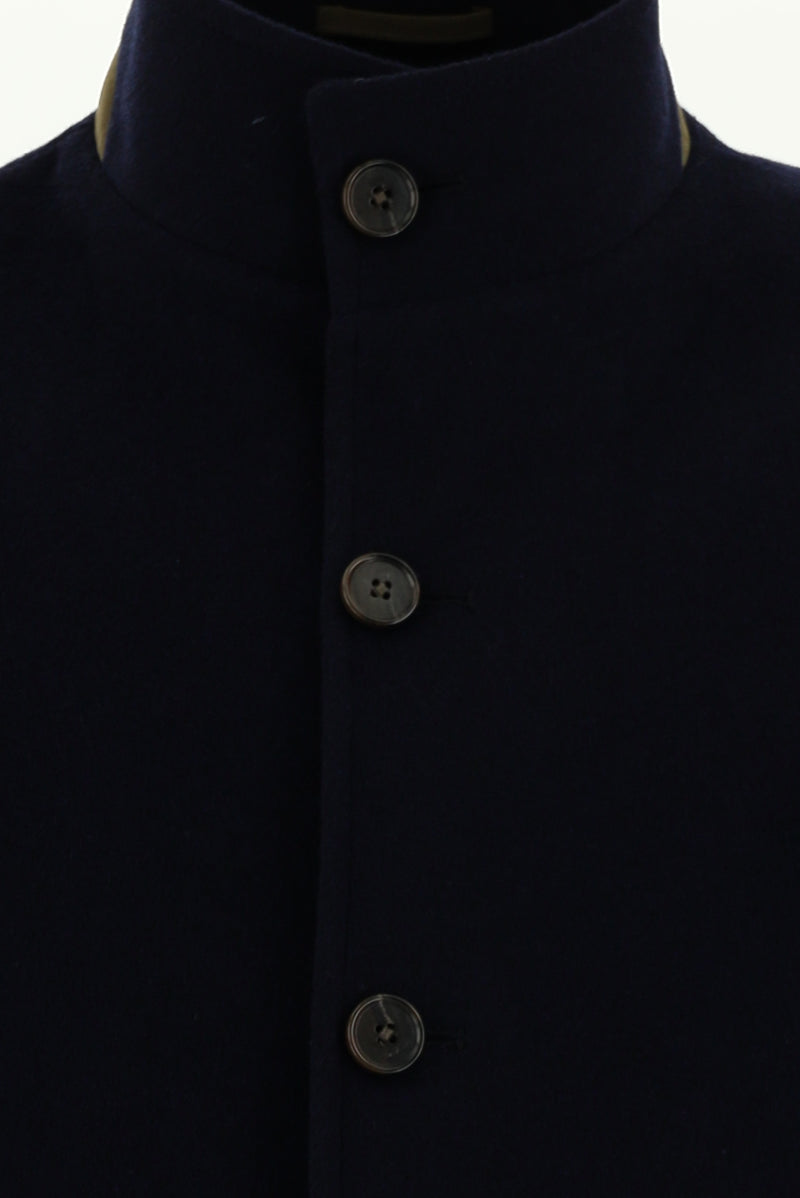 Koyu Lacivert Slim Fit Dar Kesim Dik Yaka Cepli Yünlü Klasik Kaban