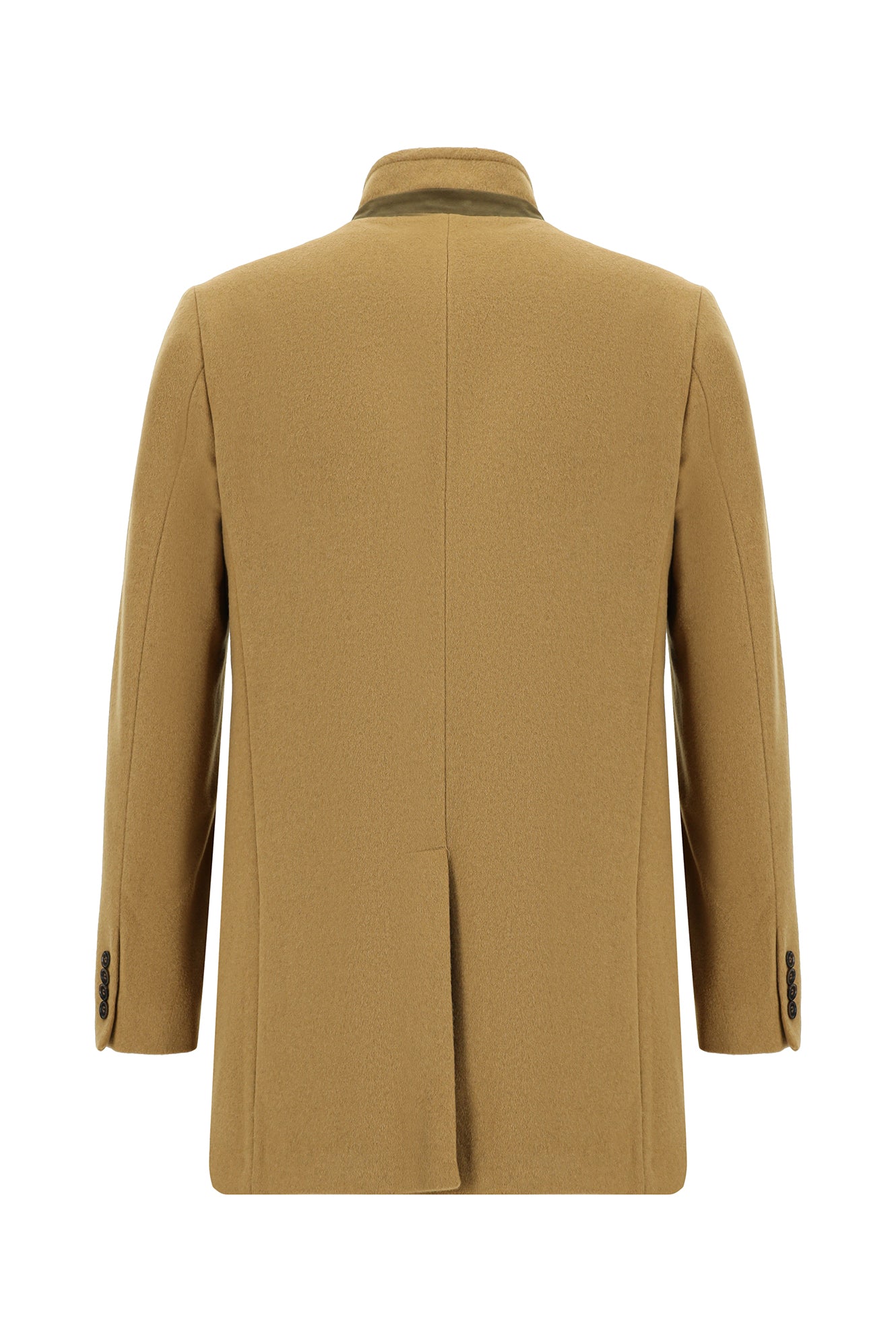 Camel Slim Fit Dar Kesim Yünlü Kaban