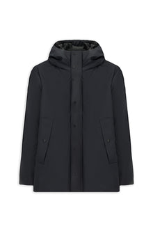 Koyu Lacivert Slim Fit Dar Kesim Kapüşonlu Dik Yaka Cepli Rüzgar Geçirmez Şişme Spor Kaban