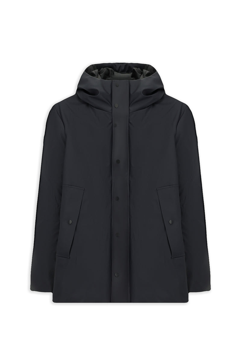 Koyu Lacivert Slim Fit Dar Kesim Kapüşonlu Dik Yaka Cepli Rüzgar Geçirmez Şişme Spor Kaban