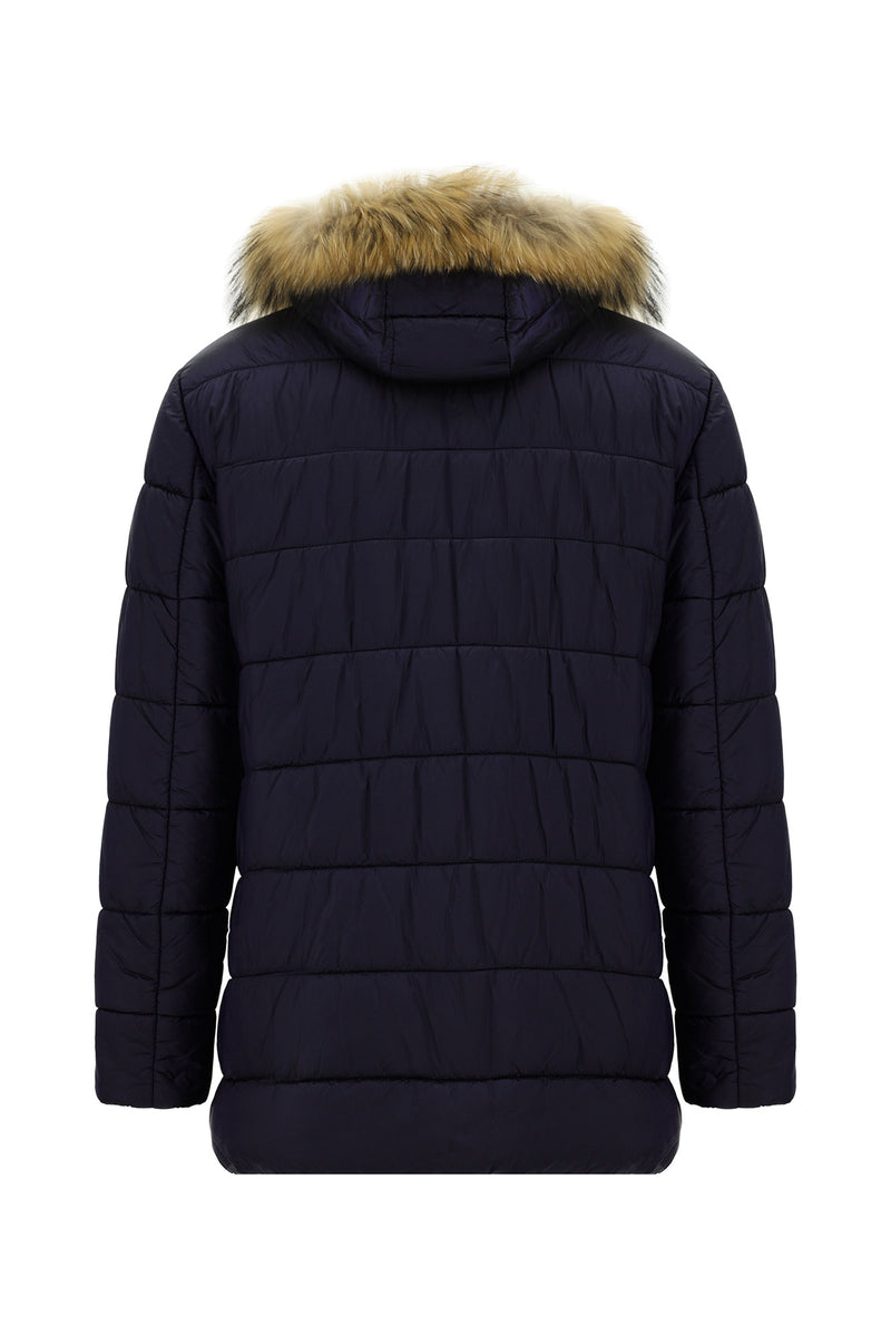 Koyu Lacivert Slim Fit Dar Kesim Kapüşonlu Spor Kaban