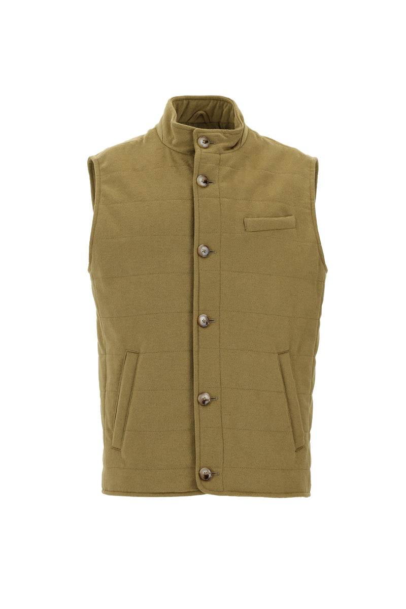 Camel Slim Fit Dar Kesim Yünlü Kapitone Şişme Yelek