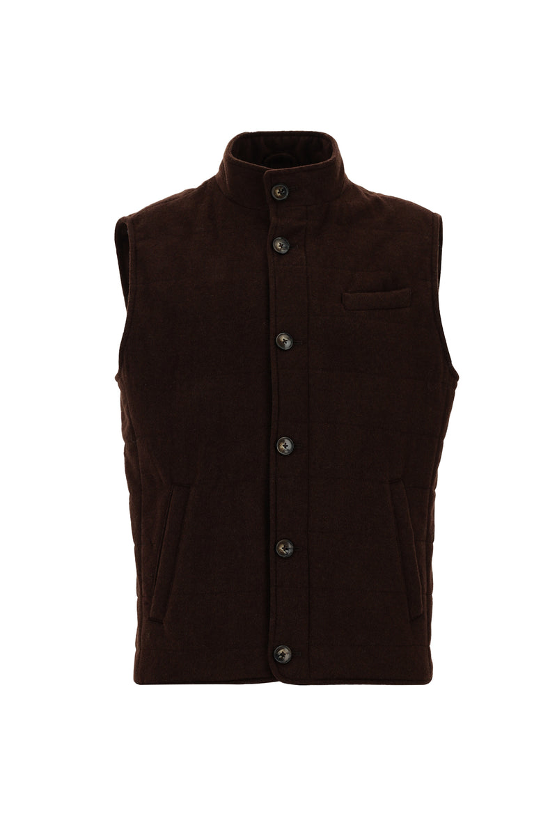 Orta Kahve Slim Fit Dar Kesim Yünlü Kapitone Spor Yelek