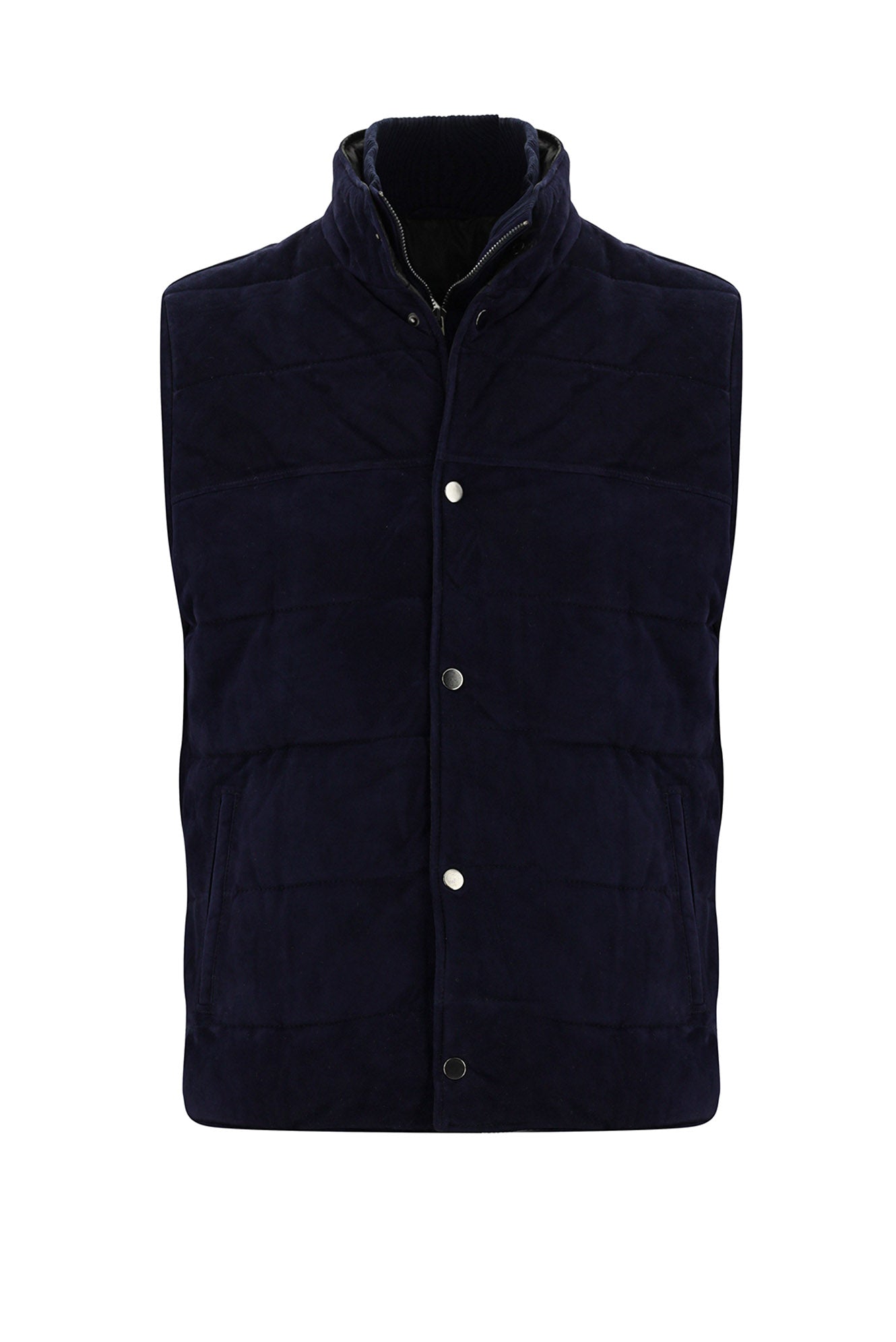Orta Lacivert Slim Fit Dar Kesim Spor Deri Yelek-Abdullah Ki??l?