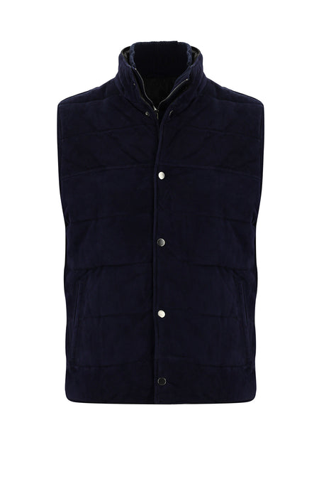 Orta Lacivert Slim Fit Dar Kesim Spor Deri Yelek-Abdullah Ki??l?