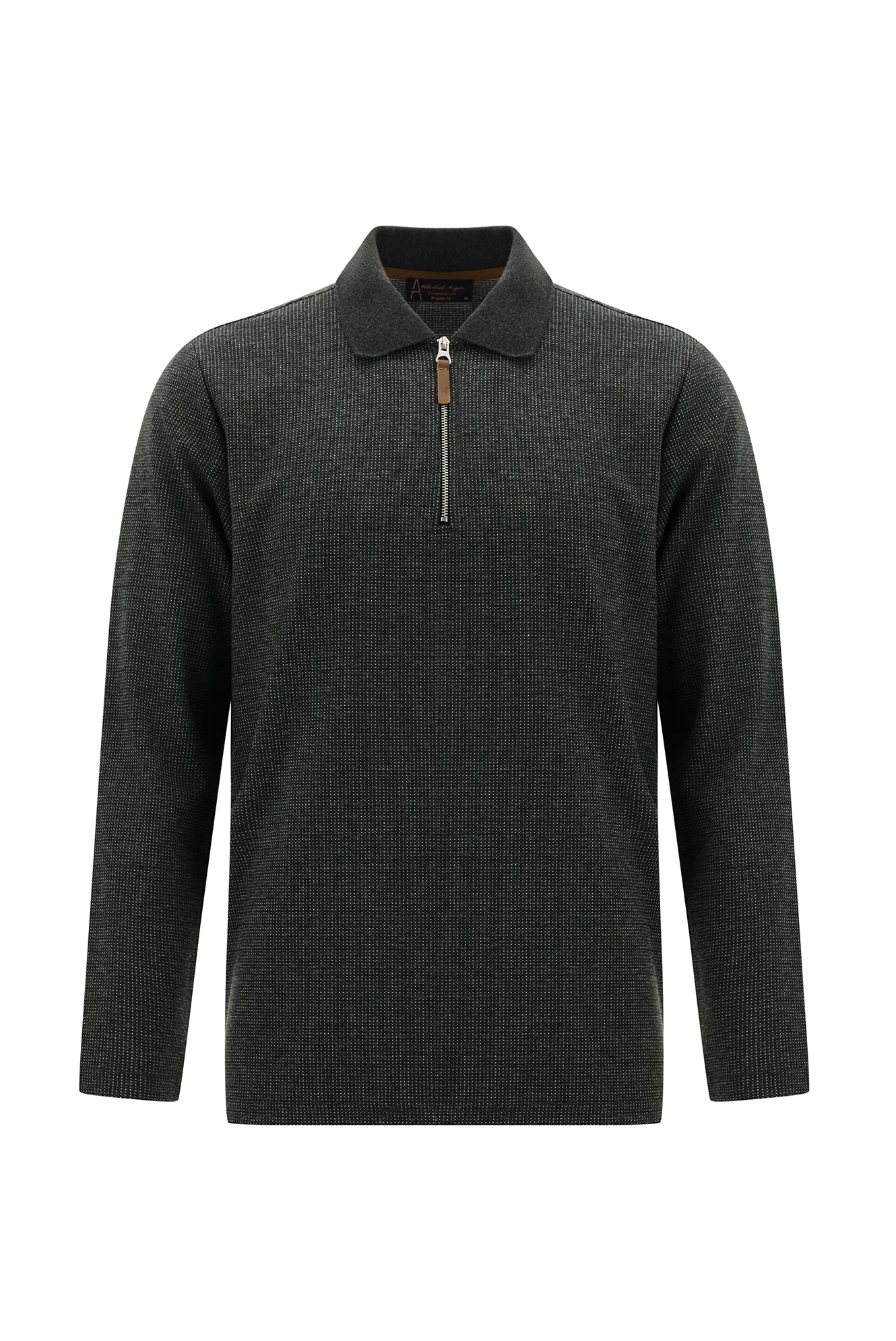 Orta Antrasit Polo Yaka Regular Fit Fermuarlı Desenli Sweatshirt