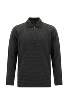 Orta Antrasit Polo Yaka Regular Fit Fermuarlı Desenli Sweatshirt