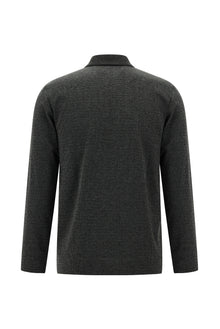Orta Antrasit Polo Yaka Regular Fit Fermuarlı Desenli Sweatshirt