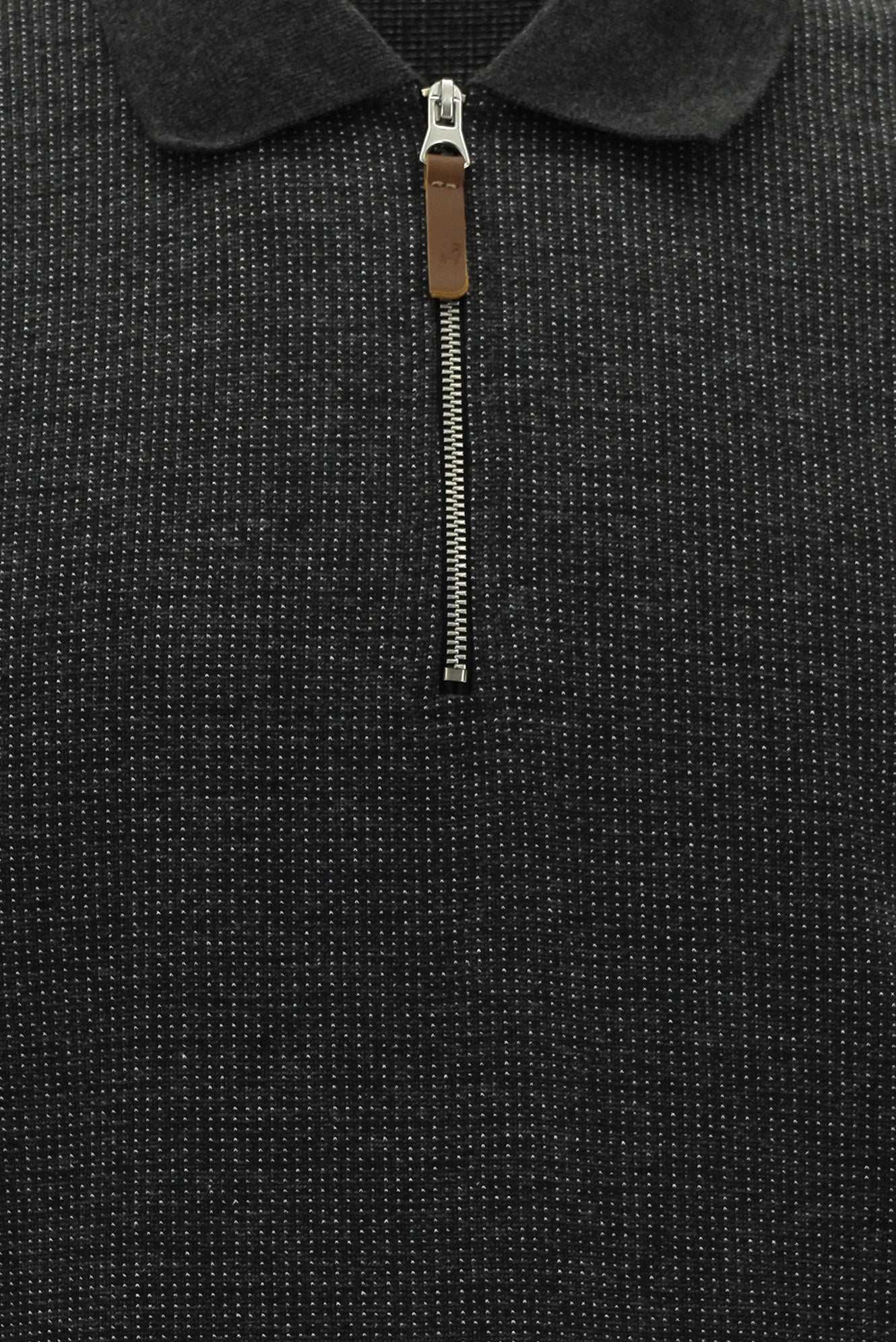 Orta Antrasit Polo Yaka Regular Fit Fermuarlı Desenli Sweatshirt