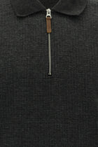Orta Antrasit Polo Yaka Regular Fit Fermuarlı Desenli Sweatshirt
