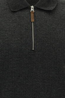 Orta Antrasit Polo Yaka Regular Fit Fermuarlı Desenli Sweatshirt
