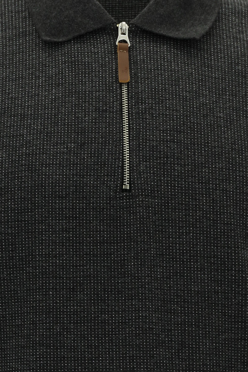 Orta Antrasit Polo Yaka Regular Fit Fermuarlı Desenli Sweatshirt