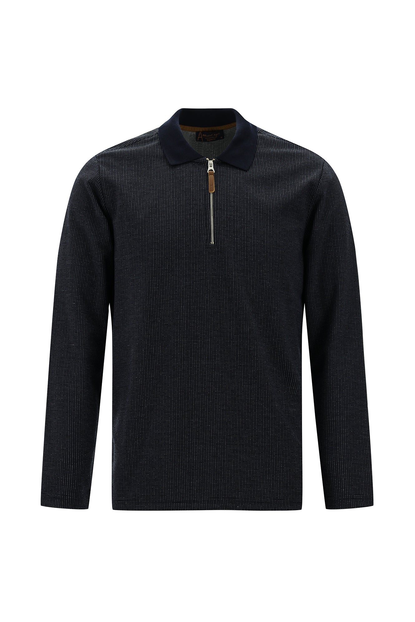 Koyu Lacivert Polo Yaka Regular Fit Fermuarlı Desenli Sweatshirt