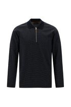 Koyu Lacivert Polo Yaka Regular Fit Fermuarlı Desenli Sweatshirt