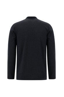 Koyu Lacivert Polo Yaka Regular Fit Fermuarlı Desenli Sweatshirt