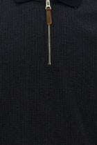 Koyu Lacivert Polo Yaka Regular Fit Fermuarlı Desenli Sweatshirt