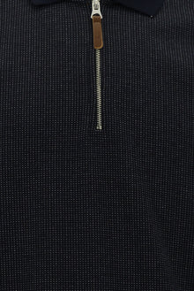 Koyu Lacivert Polo Yaka Regular Fit Fermuarlı Desenli Sweatshirt