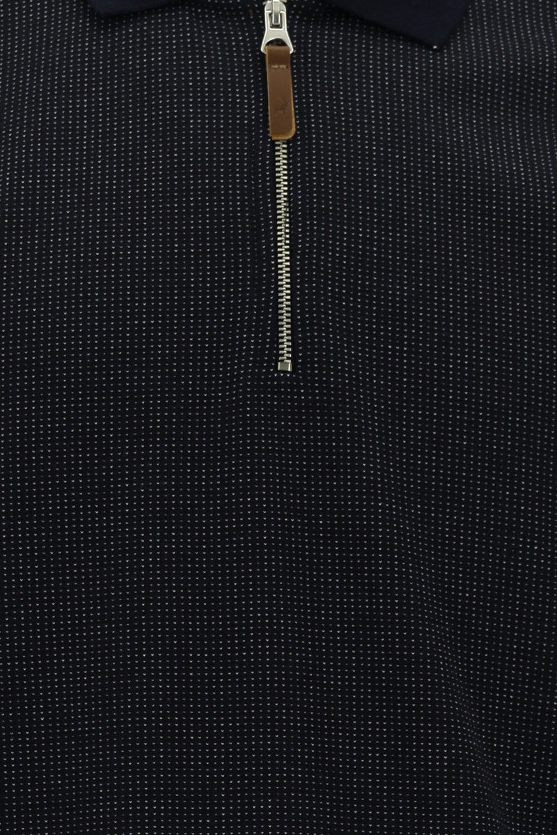 Koyu Lacivert Polo Yaka Regular Fit Fermuarlı Desenli Sweatshirt