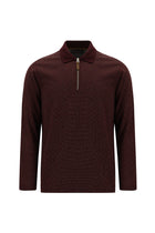 Koyu Bordo Polo Yaka Regular Fit Fermuarlı Desenli Sweatshirt