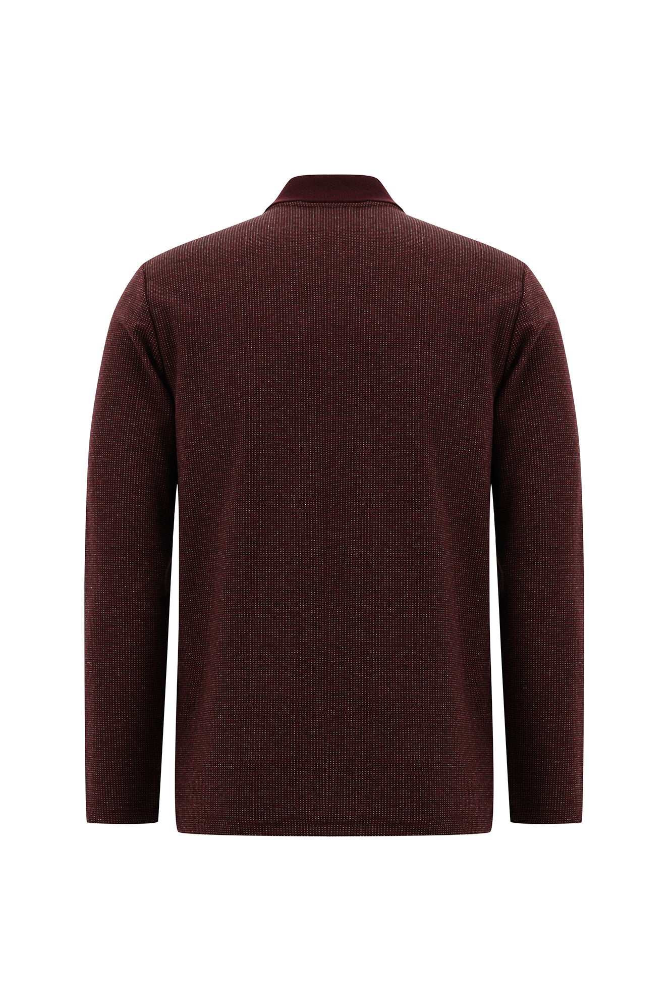 Koyu Bordo Polo Yaka Regular Fit Fermuarlı Desenli Sweatshirt
