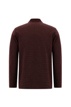 Koyu Bordo Polo Yaka Regular Fit Fermuarlı Desenli Sweatshirt