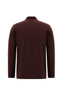Koyu Bordo Polo Yaka Regular Fit Fermuarlı Desenli Sweatshirt